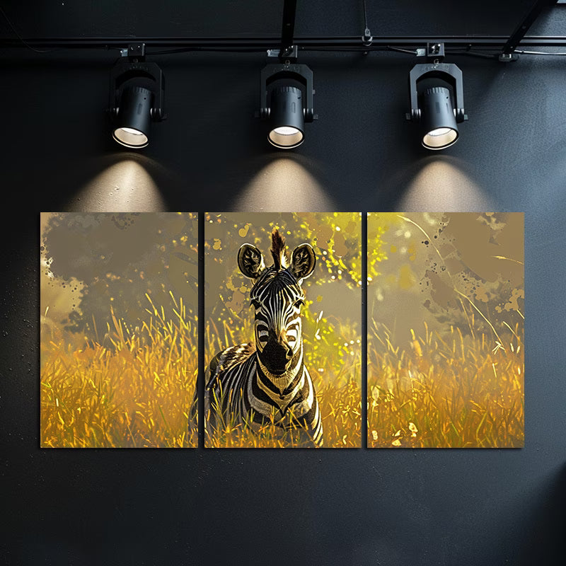 3pcs Zebra in Golden Grass Wall Art Set Canvas Framed 50x70cm - High Quality Print 100% Australian Made Wall Canvas Ready to Hang