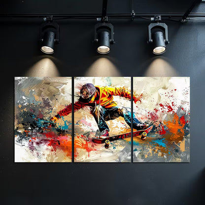 3pcs trajectory of skateboarding with graffiti Wall Art Set Canvas Framed 50x70cm - High Quality Print 100% Australian Made Wall Canvas Ready to Hang