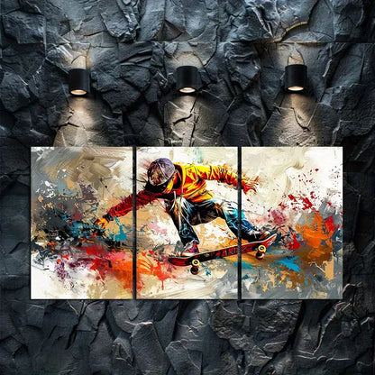 3pcs trajectory of skateboarding with graffiti Wall Art Set Canvas Framed 50x70cm - High Quality Print 100% Australian Made Wall Canvas Ready to Hang