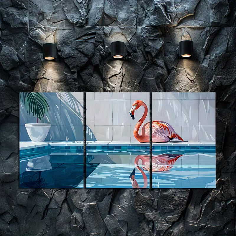 3pcs Flamingo by Pool Wall Art Set Canvas Framed 40x60cm - High Quality Print 100% Australian Made Wall Canvas Ready to Hang