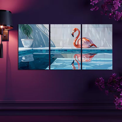 3pcs Flamingo by Pool Wall Art Set Canvas Framed 40x60cm - High Quality Print 100% Australian Made Wall Canvas Ready to Hang