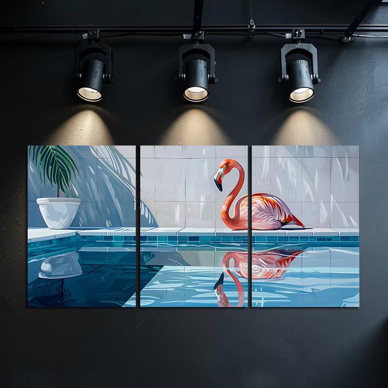 3pcs Flamingo by Pool Wall Art Set Canvas Framed 60x90cm - High Quality Print 100% Australian Made Wall Canvas Ready to Hang