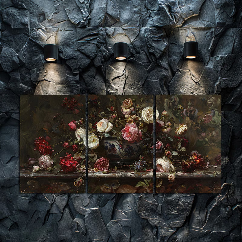 3pcs European Classical Retro Scenery Flower Wall Art Set Canvas Framed 50x70cm - High Quality Print 100% Australian Made Wall Canvas Ready to Hang