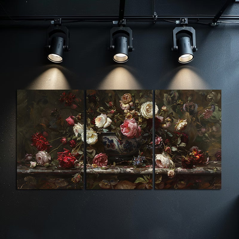 3pcs European Classical Retro Scenery Flower Wall Art Set Canvas Framed 40x60cm - High Quality Print 100% Australian Made Wall Canvas Ready to Hang