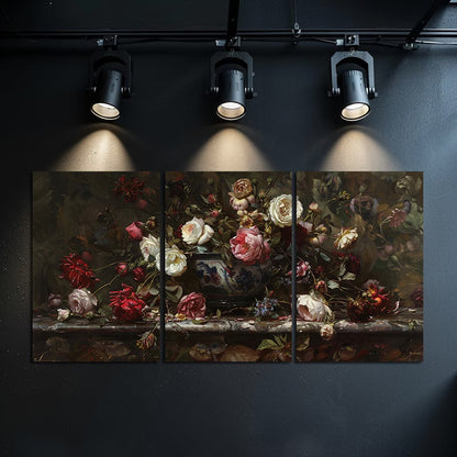 3pcs European Classical Retro Scenery Flower Wall Art Set Canvas Framed 60x90cm - High Quality Print 100% Australian Made Wall Canvas Ready to Hang
