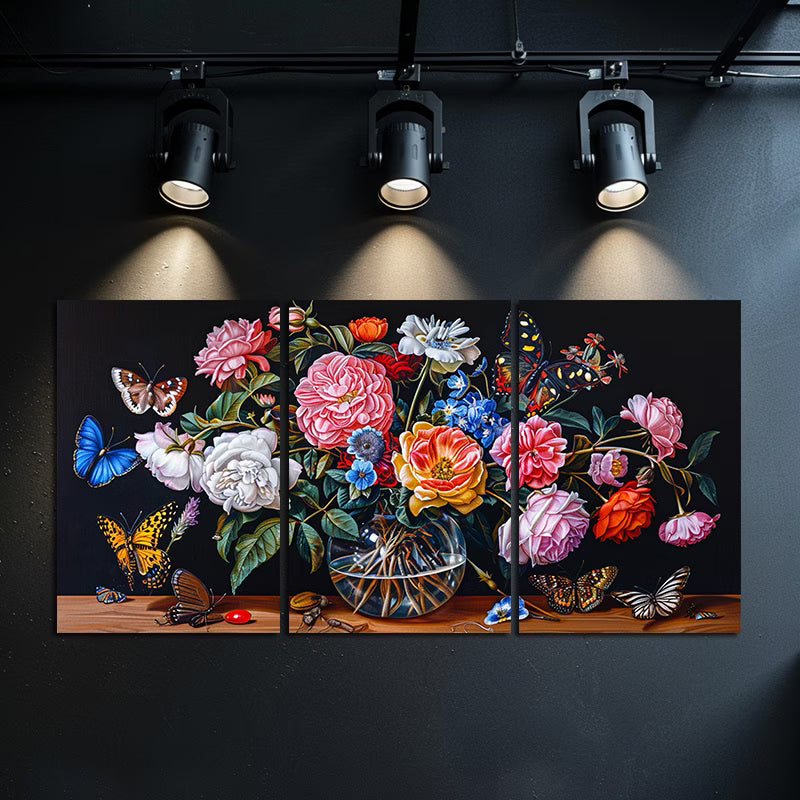 3pcs European Classical Retro Scenery and Flower Wall Art Set Canvas Framed 50x70cm - High Quality Print 100% Australian Made Wall Canvas Ready to Hang