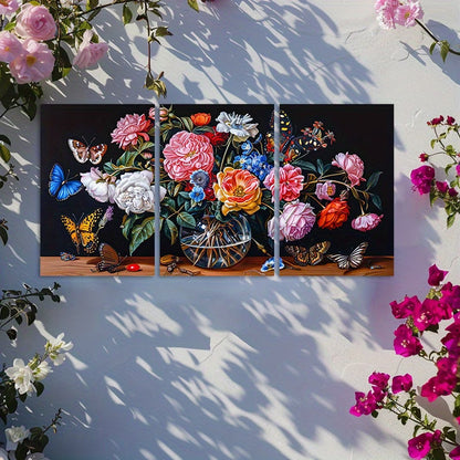 3pcs European Classical Retro Scenery and Flower Wall Art Set Canvas Framed 40x60cm - High Quality Print 100% Australian Made Wall Canvas Ready to Hang