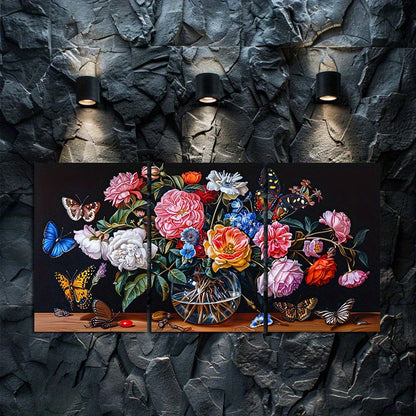 3pcs European Classical Retro Scenery and Flower Wall Art Set Canvas Framed 50x70cm - High Quality Print 100% Australian Made Wall Canvas Ready to Hang