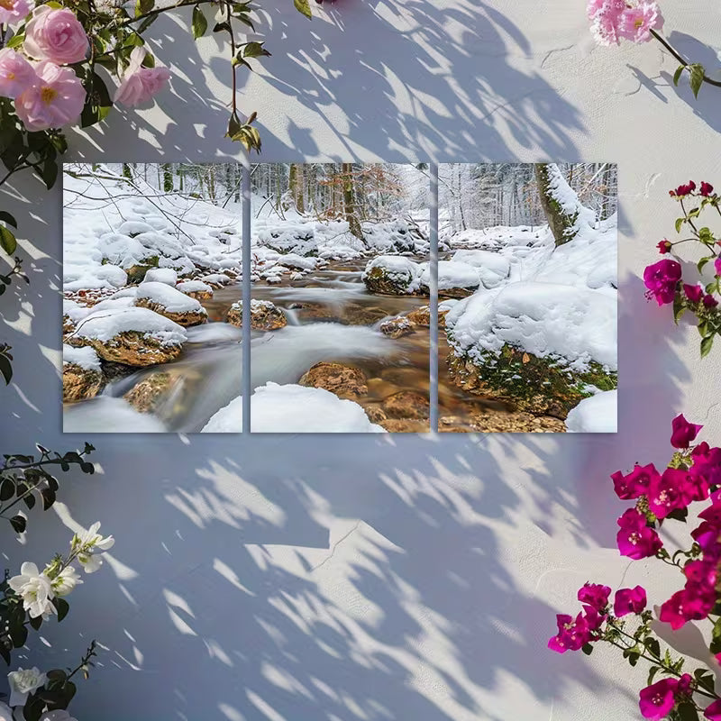 3pcs Charming Snow-Covered Landscape Wall Art Set Canvas Framed 50x70cm - High Quality Print 100% Australian Made Wall Canvas Ready to Hang - Bella Home Decor