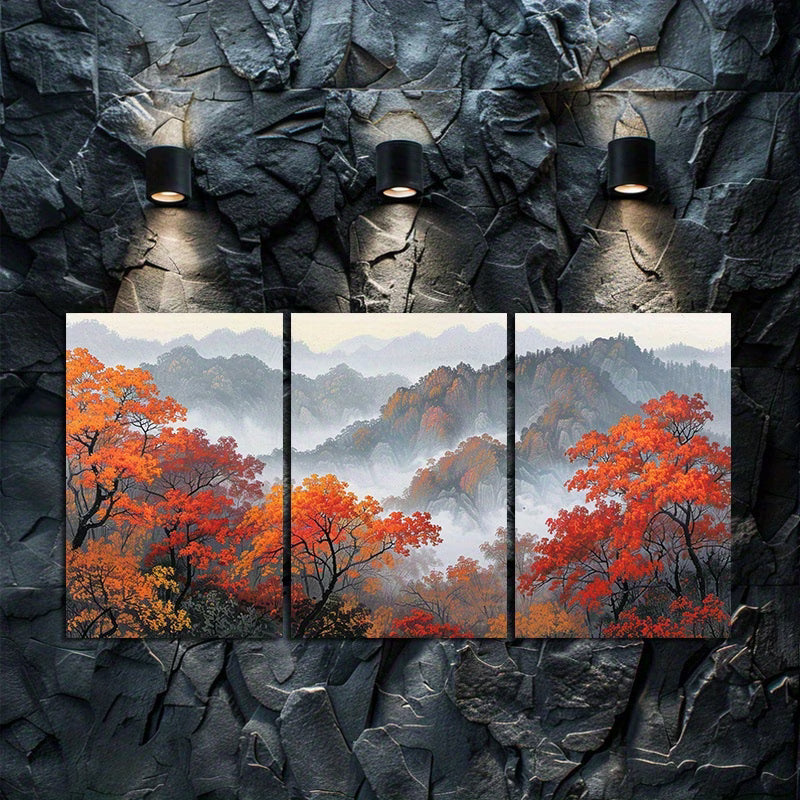3pcs Traditional Ink Mountain Scenery Wall Art Set Canvas Framed 40x60cm - High Quality Print 100% Australian Made Wall Canvas Ready to Hang