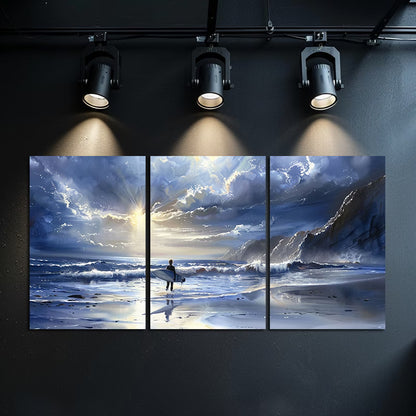 3pcs Ocean Waves and Surfer Oil Painting Wall Art Set Canvas Framed 40x60cm - High Quality Print 100% Australian Made Wall Canvas Ready to Hang