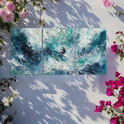 3pcs Surfer Wave Action Oil Painting Wall Art Set Canvas Framed 40x60cm - High Quality Print 100% Australian Made Wall Canvas Ready to Hang