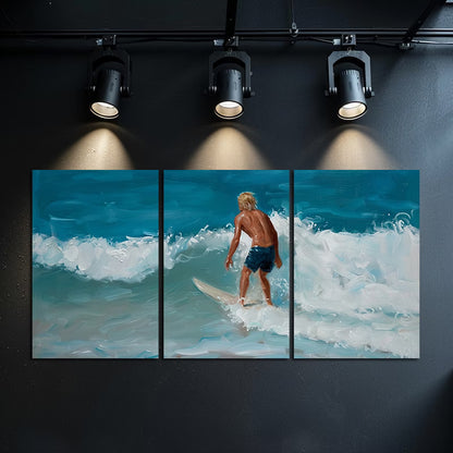 3pcs Feel the Thrill of Surfing Wall Art Set Canvas Framed 40x60cm - High Quality Print 100% Australian Made Wall Canvas Ready to Hang
