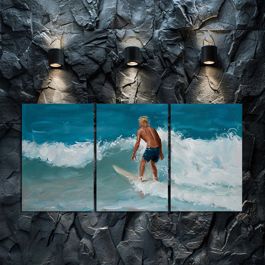3pcs Feel the Thrill of Surfing Wall Art Set Canvas Framed 50x70cm - High Quality Print 100% Australian Made Wall Canvas Ready to Hang