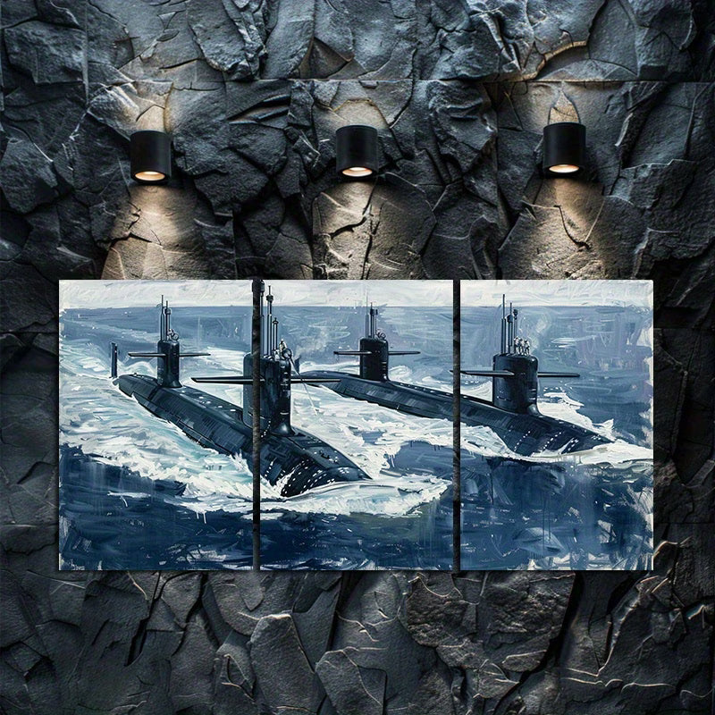 3pcs Submarine Naval Nautical Ocean Vessel Wall Art Set Canvas Framed 40x60cm - High Quality Print 100% Australian Made Wall Canvas Ready to Hang