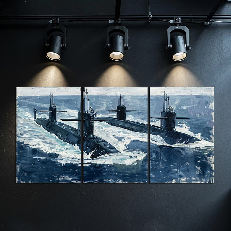 3pcs Submarine Naval Nautical Ocean Vessel Wall Art Set Canvas Framed 40x60cm - High Quality Print 100% Australian Made Wall Canvas Ready to Hang