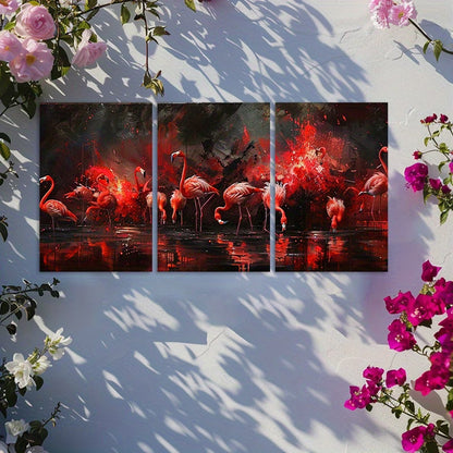 3pcs Flamingo Oil Painting Wall Art Set Canvas Framed 40x60cm - High Quality Print 100% Australian Made Wall Canvas Ready to Hang