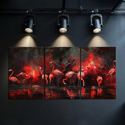 3pcs Flamingo Oil Painting Wall Art Set Canvas Framed 40x60cm - High Quality Print 100% Australian Made Wall Canvas Ready to Hang