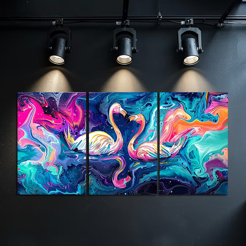 3pcs Flamingo Abstract Oil Painting Wall Art Set Canvas Framed 50x70cm - High Quality Print 100% Australian Made Wall Canvas Ready to Hang