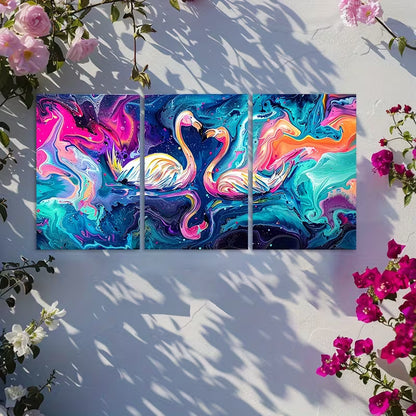 3pcs Flamingo Abstract Oil Painting Wall Art Set Canvas Framed 60x90cm - High Quality Print 100% Australian Made Wall Canvas Ready to Hang