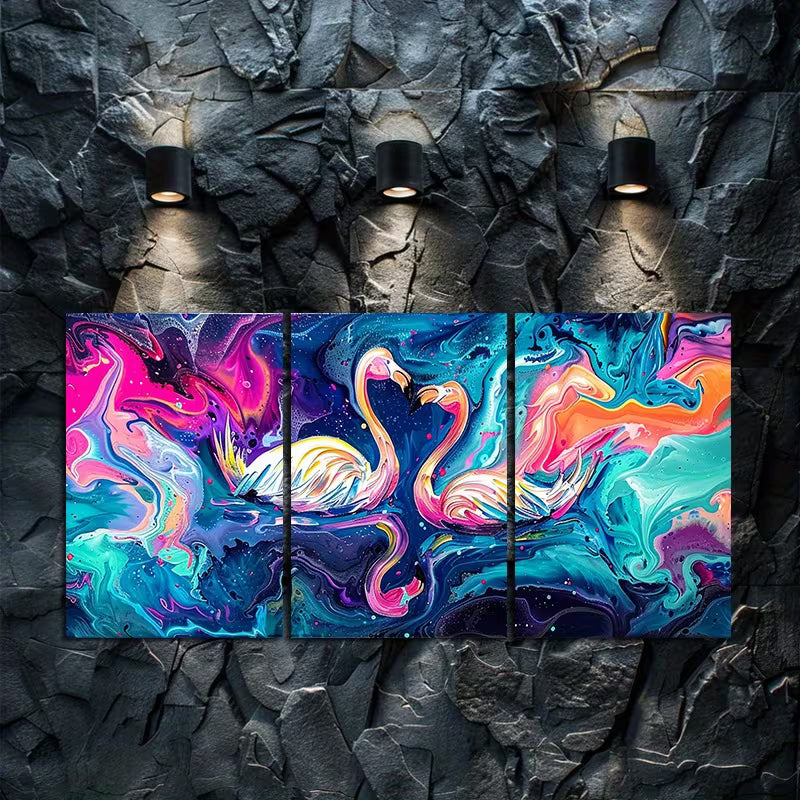 3pcs Flamingo Abstract Oil Painting Wall Art Set Canvas Framed 40x60cm - High Quality Print 100% Australian Made Wall Canvas Ready to Hang