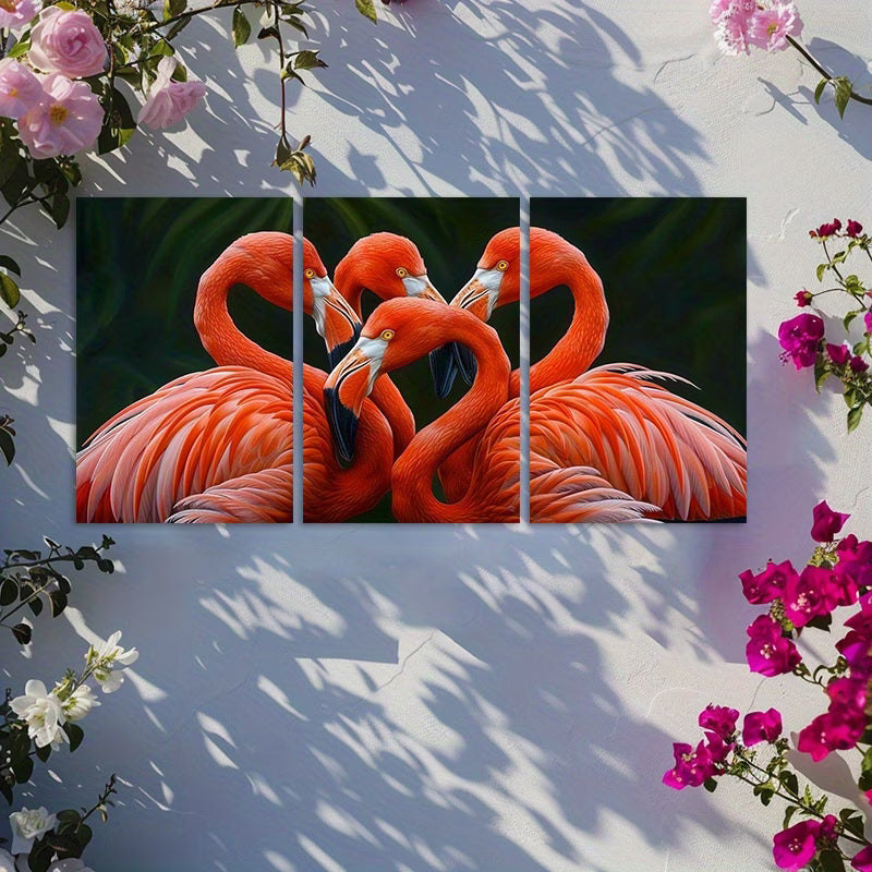 3pcs Oil Painting Flamingos Wall Art Set Canvas Framed 60x90cm - High Quality Print 100% Australian Made Wall Canvas Ready to Hang