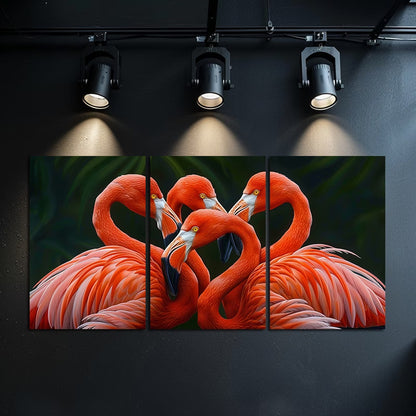 3pcs Oil Painting Flamingos Wall Art Set Canvas Framed 50x70cm - High Quality Print 100% Australian Made Wall Canvas Ready to Hang