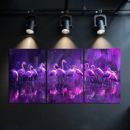 3pcs Luxurious Oil Painting Flamingos Wall Art Set Canvas Framed 40x60cm - High Quality Print 100% Australian Made Wall Canvas Ready to Hang