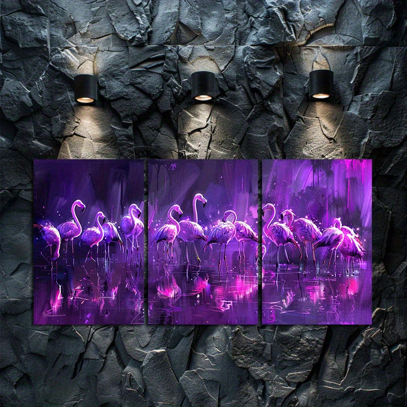 3pcs Luxurious Oil Painting Flamingos Wall Art Set Canvas Framed 50x70cm - High Quality Print 100% Australian Made Wall Canvas Ready to Hang