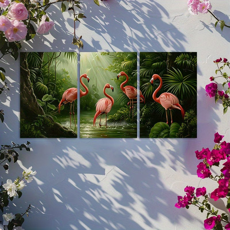 3pcs Flamingo Tropical Oil Painting Wall Art Set Canvas Framed 60x90cm - High Quality Print 100% Australian Made Wall Canvas Ready to Hang