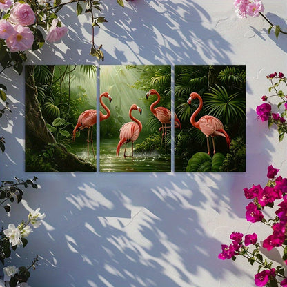 3pcs Flamingo Tropical Oil Painting Wall Art Set Canvas Framed 60x90cm - High Quality Print 100% Australian Made Wall Canvas Ready to Hang