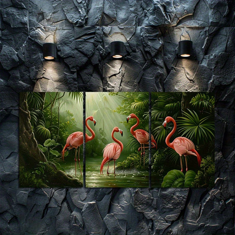 3pcs Flamingo Tropical Oil Painting Wall Art Set Canvas Framed 50x70cm - High Quality Print 100% Australian Made Wall Canvas Ready to Hang