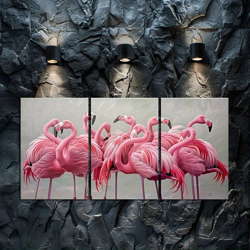 3pcs Unique Flamingos Landscape in Groups Wall Art Set Canvas Framed 40x60cm - High Quality Print 100% Australian Made Wall Canvas Ready to Hang