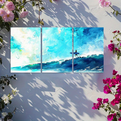 3pcs Ocean Wave Surfing-Themed Wall Art Set Canvas Framed 60x90cm - High Quality Print 100% Australian Made Wall Canvas Ready to Hang