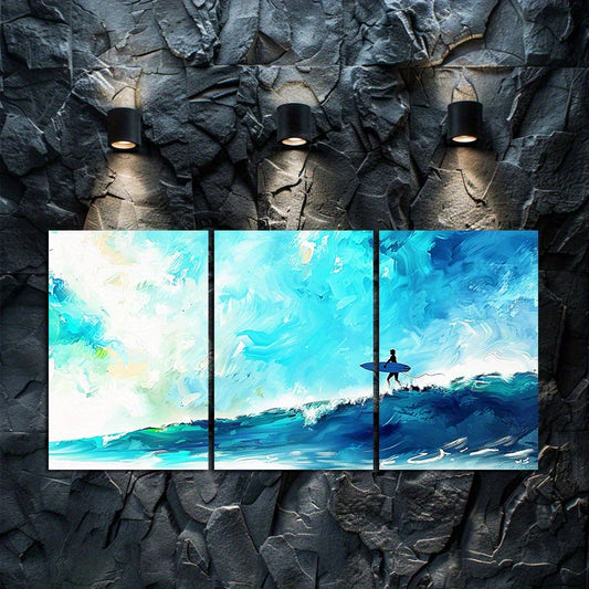 3pcs Ocean Wave Surfing-Themed Wall Art Set Canvas Framed 60x90cm - High Quality Print 100% Australian Made Wall Canvas Ready to Hang
