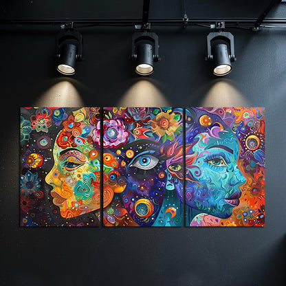 3pcs Surreal Portraits with Vibrant Colors Wall Art Set Canvas Framed 40x60cm - High Quality Print 100% Australian Made Wall Canvas Ready to Hang