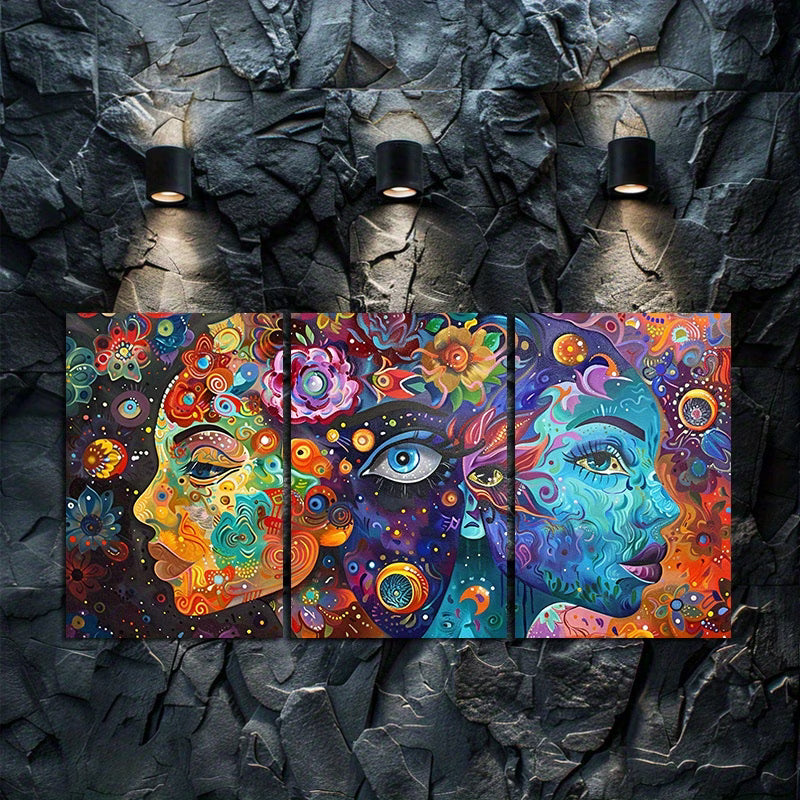 3pcs Surreal Portraits with Vibrant Colors Wall Art Set Canvas Framed 50x70cm - High Quality Print 100% Australian Made Wall Canvas Ready to Hang