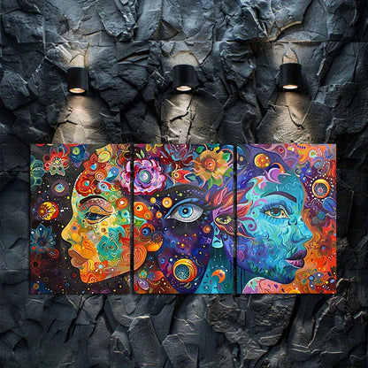 3pcs Surreal Portraits with Vibrant Colors Wall Art Set Canvas Framed 50x70cm - High Quality Print 100% Australian Made Wall Canvas Ready to Hang