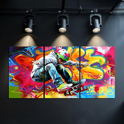 3pcs Graffiti Skateboarder Wall Art Set Canvas Framed 60x90cm - High Quality Print 100% Australian Made Wall Canvas Ready to Hang