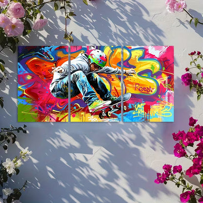 3pcs Graffiti Skateboarder Wall Art Set Canvas Framed 60x90cm - High Quality Print 100% Australian Made Wall Canvas Ready to Hang