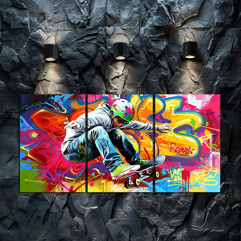 3pcs Graffiti Skateboarder Wall Art Set Canvas Framed 60x90cm - High Quality Print 100% Australian Made Wall Canvas Ready to Hang