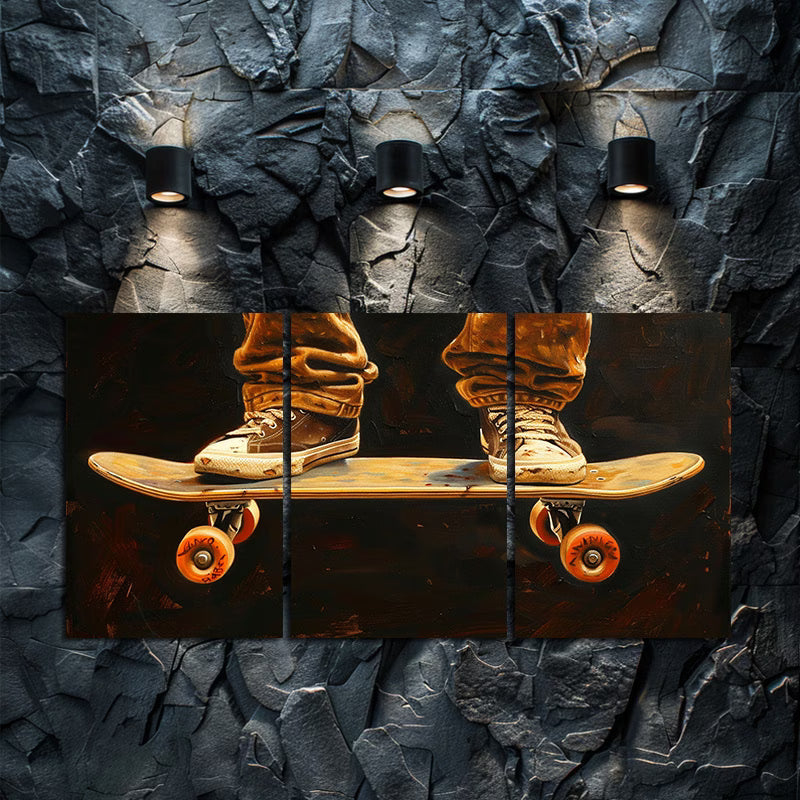 3pcs Graffiti Lights the Skateboarding Path Wall Art Set Canvas Framed 50x70cm - High Quality Print 100% Australian Made Wall Canvas Ready to Hang
