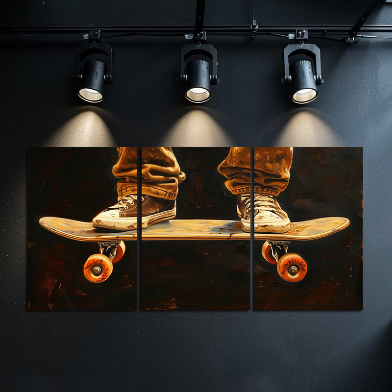 3pcs Graffiti Lights the Skateboarding Path Wall Art Set Canvas Framed 50x70cm - High Quality Print 100% Australian Made Wall Canvas Ready to Hang