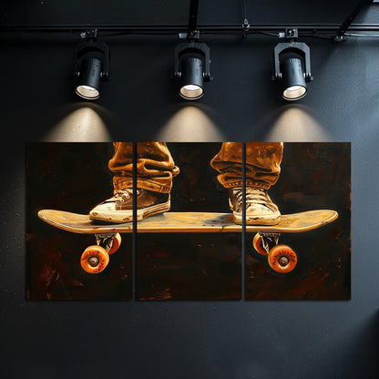 3pcs Graffiti Lights the Skateboarding Path Wall Art Set Canvas Framed 50x70cm - High Quality Print 100% Australian Made Wall Canvas Ready to Hang