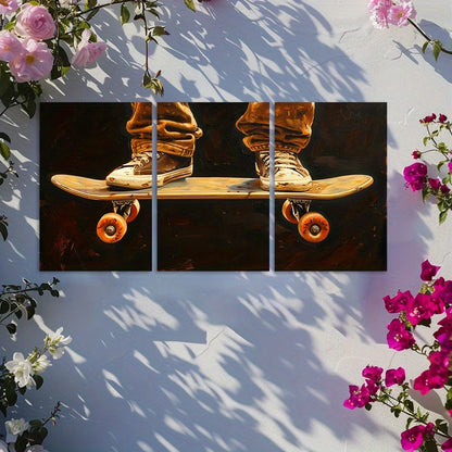 3pcs Graffiti Lights the Skateboarding Path Wall Art Set Canvas Framed 50x70cm - High Quality Print 100% Australian Made Wall Canvas Ready to Hang