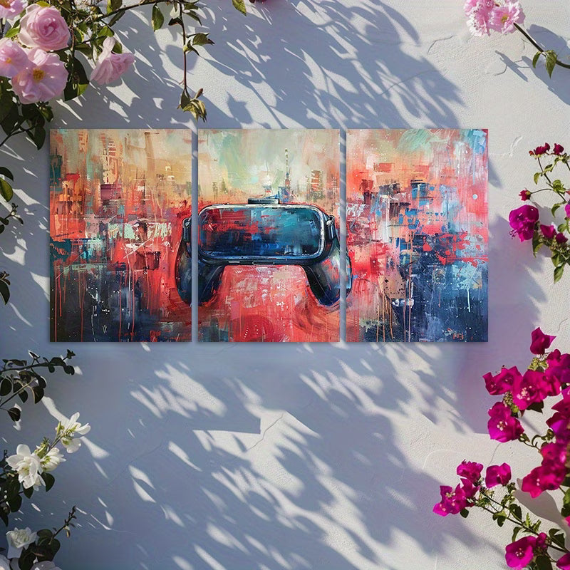 3pcs Immersed in a Virtual Gaming Adventure Wall Art Set Canvas Framed 60x90cm - High Quality Print 100% Australian Made Wall Canvas Ready to Hang