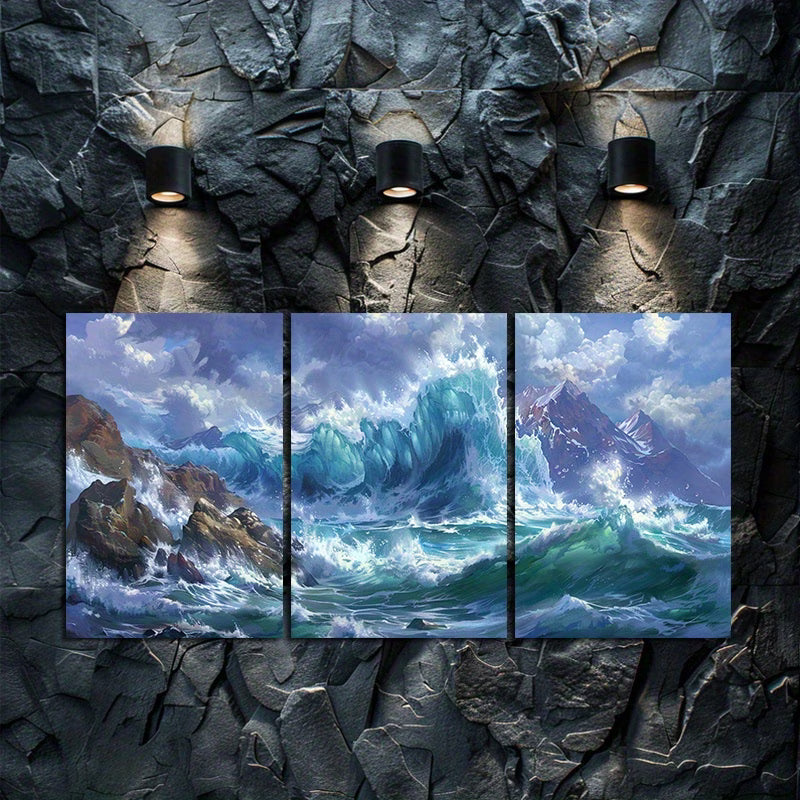 3pcs Modern Seascape Ocean Waves Wall Art Set Canvas Framed 40x60cm - High Quality Print 100% Australian Made Wall Canvas Ready to Hang