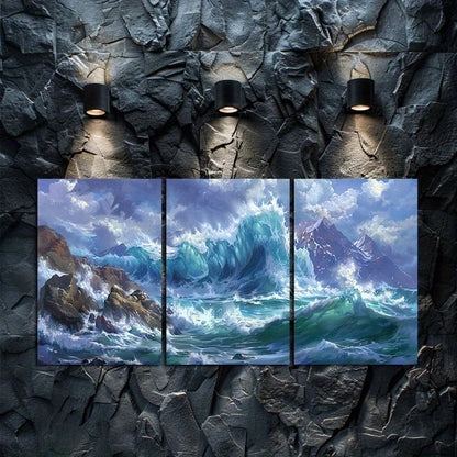 3pcs Modern Seascape Ocean Waves Wall Art Set Canvas Framed 50x70cm - High Quality Print 100% Australian Made Wall Canvas Ready to Hang