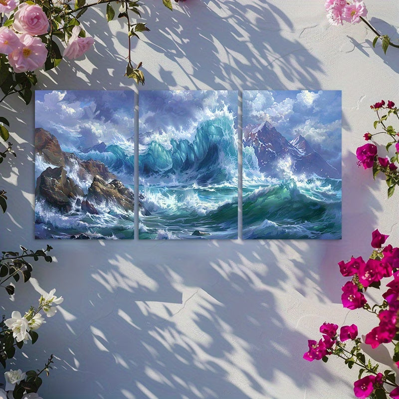 3pcs Modern Seascape Ocean Waves Wall Art Set Canvas Framed 60x90cm - High Quality Print 100% Australian Made Wall Canvas Ready to Hang