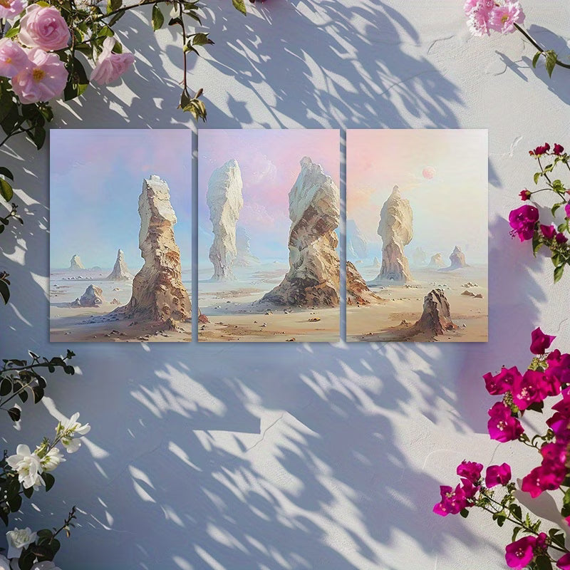 3pcs Desert and Gobi Rocks Oil Painting Wall Art Set Canvas Framed 50x70cm - High Quality Print 100% Australian Made Wall Canvas Ready to Hang - Bella Home Decor